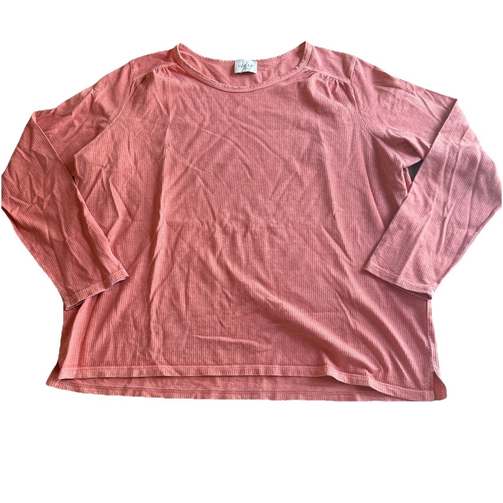 Wrap London Shirt Top Sz 16 US Long Sleeve Costal Ribbed Coral Cotton Hemp Blend
